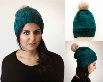 Simple Modern Slouchy Winter Beanie Hat Knitting Pattern