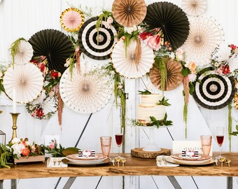 Botanical Floral Paper Rosette Backdrop | Floral Party Decor Botanical Garden Wedding Paper Rosettes Bridal Brunch Boho Wedding Backdrop