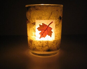 Real Autumn Maple Leaf Earth Light - botanical home décor, candle holder, pressed leaf, leaf, autumn, Canada, natural, woodland, glass, ooak