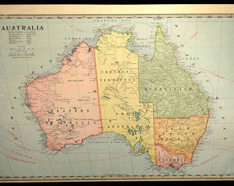 Australia Map of Australia Antique Original Late 1800s