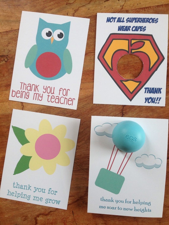 Teacher appreciation thank you cards/gift tags for EOS lip