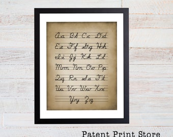 Cursive Alphabet Chart Print. Childrens Room Art Print. Alphabet Poster. Playroom Art. Cursive Handwriting Art. Typography Art Print. 108