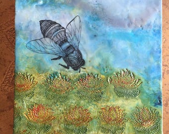 12x12 Encaustic Bee Painting