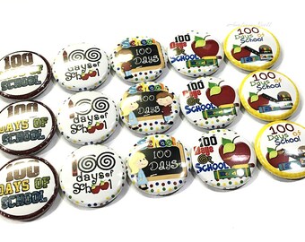 100 School Day Magnets, 1", Button Magnet, School Magnet, School Party Favors, 100 Days, 100 Days of School Party, 100 Day Theme, 100 Days