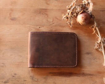 Personalized Bifold Leather Wallet, Men's Wallet,Minimalist Leather Wallet, Distressed Leather Wallet, Groomsmen Gift