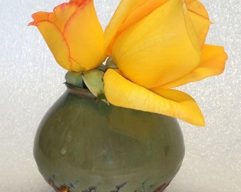 Green and Amber Wheel Thrown Pottery Bud Vase - Avant Garde Bud Vase