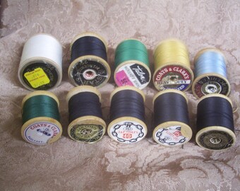 10 Vintage Wood Thread Spools