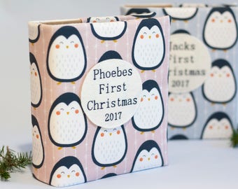 Babys first Christmas photo album, penguins, baby gift photo album, personalised photo album, baby keepsake