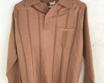 Long Sleeve Retro Vintage 70s Polo - Size M