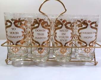 Cera Glass - Mid-Century To Your Health Bar Set With Carrier (Set of 8)