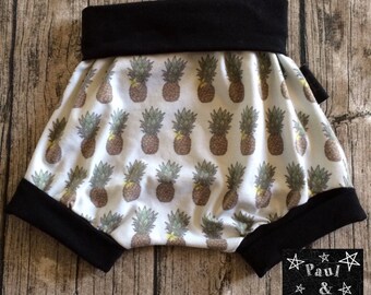 Grow-with-me pineapples shorts, shorties for baby and toddler, summer clothes.