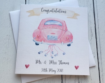 Beautiful Beetle theme Personalised Wedding card ~ And they lived Happily ever after ~ congratulations~ newlyweds ~ mr & mrs ~ wedding day c