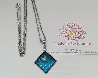 Hand painted glass cabochon necklace