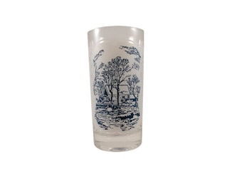 Vintage Blue Currier & Ives White and Blue 12oz Tumbler // Currier and Ives Blue by Royal 12oz Tumbler with White Background // Set of One