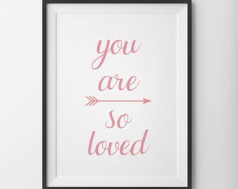 You Are So Loved Pink Nursery Print, Coral Wall Art, Nursery Wall Art, Love Print, Peach Coral Wall Decor, Nursery Print, Pink Nursery