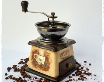 Coffee grinder wood ceramic coffee grinder Vintage Manual grinder kitchen decor vintage look, Vintage coffee mill, Old coffee grinder Coffee
