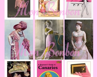 Vintage and Retro Pink Digital Download Collage Sheet AtC sized 2.5 x 3.5 - DIY Printables - INSTANT DOWNLOAD