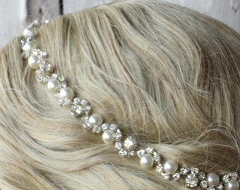 Wedding Headband, Pearl and crystal bridal hairpiece,Rhinestone wedding headpiece, Swarovski pearl headpiece, bridal headband