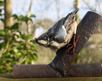 Scrap Metal Sculpture of a Nuthatch - Garden Bird - Metal Bird - UK Wildlife - UK Bird - Nuthatch Sculpture