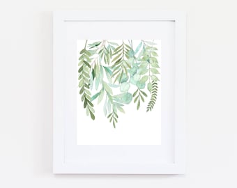 Eucalyptus Leaves | Watercolour Print | Falling Leaves | Watercolour Greenery | Watercolor Botanicals Print | Plants | Foliage | Hanging