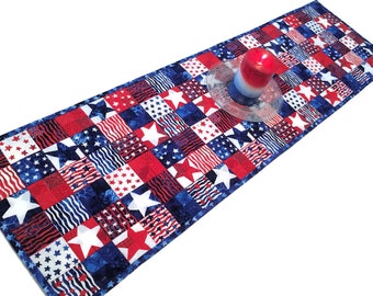 Patriotic Table Runner Quilt, Red, White and Blue, 4th of July, Independence Day Quilted Table Runner, Quiltsy Handmade Patchwork Quilt