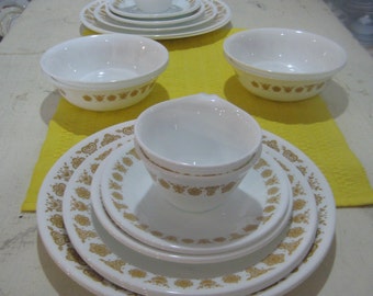 Corelle Butterfly Gold 20 piece set - 4 each: dinner, luncheon plates, 4 cups/saucers, cereal bowls