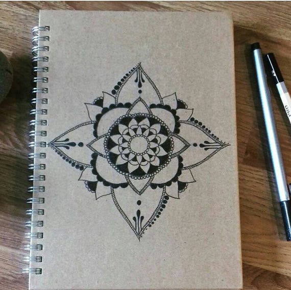 Hand drawn mandala notebook A5 hardback notepad spiral bound