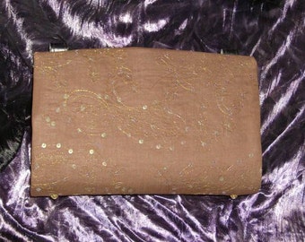 Brown and Gold Sequined Paisley Magnetic Purse Cover