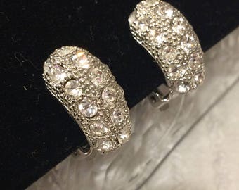 Silvertone and Rhinestone Clip On Earrings