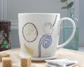 Garden Bird Mug - Bone China Mug - Dandelion Mug - Long Tailed-tit Mug - Gift For Bird Lovers - Coffee Mug - Tea Mug - Bone China Coffee Mug