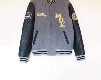 Letterman Jacket Vintage Grey Varsity Jacket Vintage Oversized Letterman Jacket Leather Sleeves Athletic Varsity Jacket Gray Letterman Coat