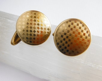 Retractable Cufflinks, Engine Turned, Gold Tone Cufflinks, Art Deco Period,