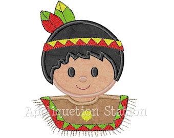 Indian Boy Thanksgiving Applique Machine Embroidery Design harvest Fall INSTANT DOWNLOAD