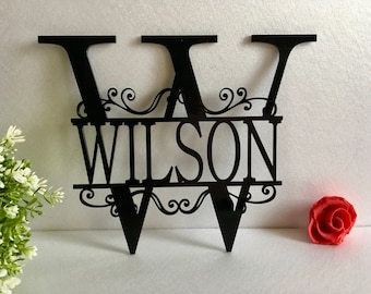 Split Letter Wall Monogram Home Front Door Monogrammed Wreath Hanger Personalized Acrylic Family Last Name Outdoor Sign Initial Wedding Gift
