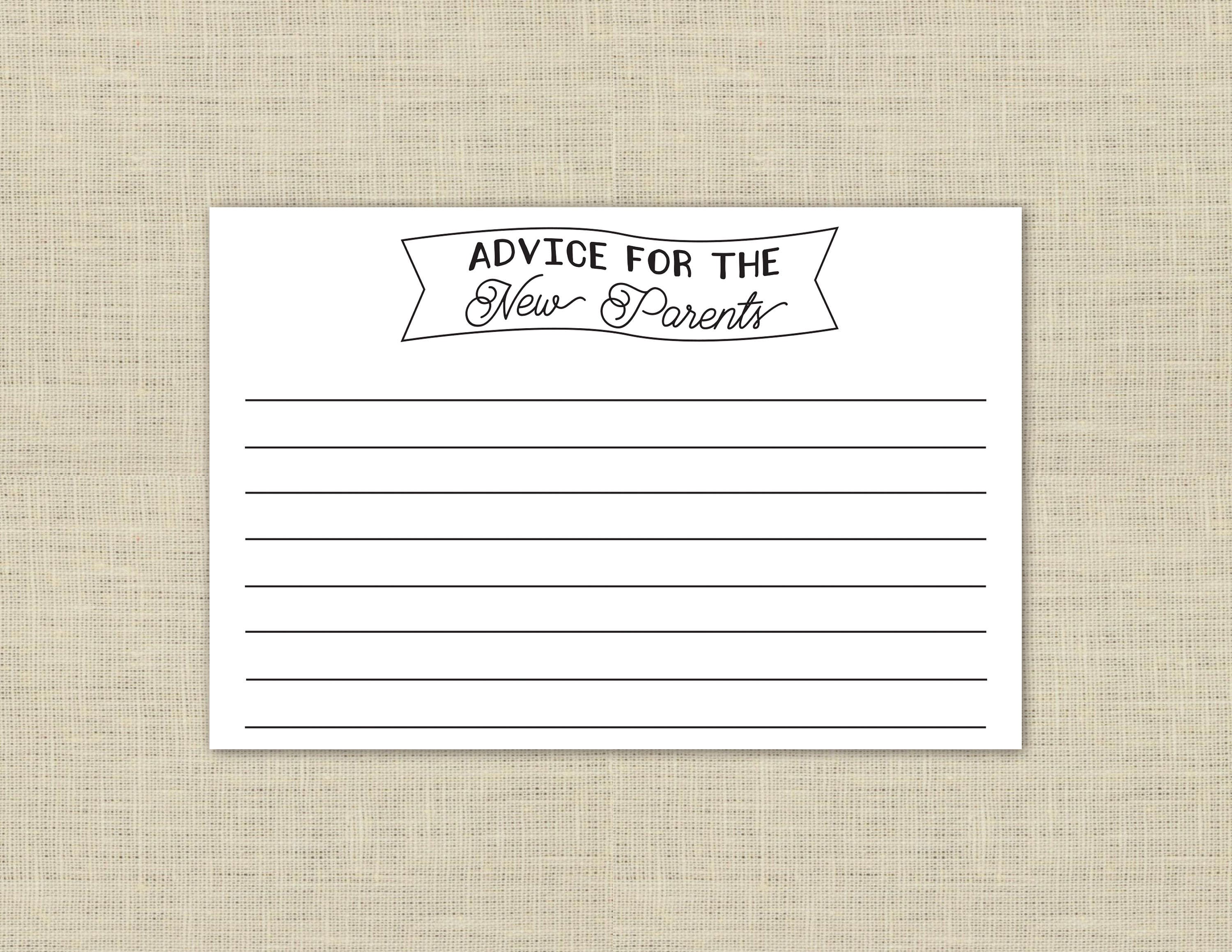 New Parents Advice card with banner Printable Digital