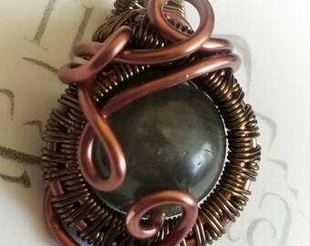 Agnes ~ Labradorite ~ Antique Copper & Aged Brass ParaWire ~ Wire Wrapped Pendant