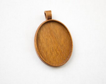 Large fine craftsmanship hardwood pendant blank - Mahogany - 36 x 46 mm - Oval - (A1c-M) - Organic bail