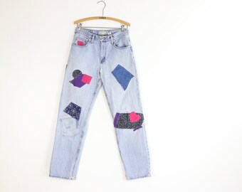 RESERVED** Vintage Patched Jeans / 90's ABERCROMBIE Mom Jeans / Patchwork Relaxed Denim / Sz 30