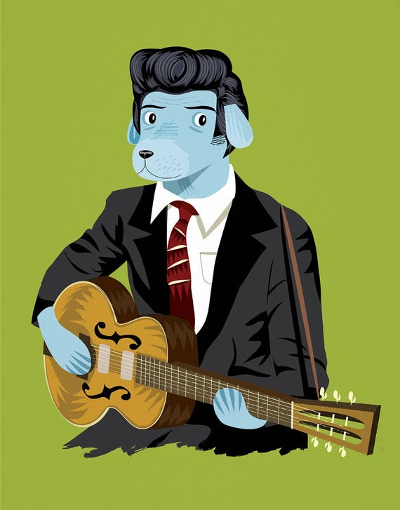 The Rockabilly Dog - Limited Edition Animal Art Print by Oliver Lake - iOTA iLLUSTRATION