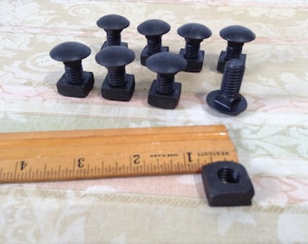 8 Vintage Carriage Bolts, Small 1" Industrial Nuts and Bolts, Salvaged Hardware, Steampunk, Assemblage Supply, Rustic Bolts, Hardware Supply