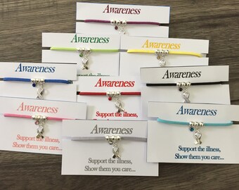 Awareness bracelets. Fibromyalgia,CFS,ME,Heart diseases,Cancer,HIV,Aids,Lymphodema,Scoliosis,Alzheimer,Stroke,Breast Cancer Asthma