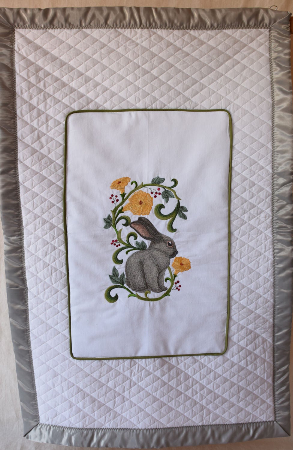 Crib/stroller blanket Embroidered with Cute Rabbit in Flowers