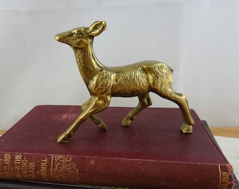 Small Vintage Brass Deer Figurine, Mid Century Modern Decor, Brass Deer Figure