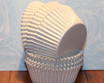 NEW - White Foil Cupcake Liners (Qty 50) White Foil Baking Cups, White Cupcake Liners, White Baking Cups, White Muffin Cups, Cupcake Liners