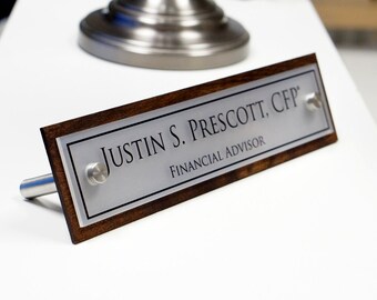 Custom Office Desk Organization Name Plate Minimalist Space Saver 2.5 x 10 inches