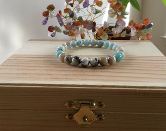 Handmade Genuine Amazonite Bracelet, Natural Multicolor Amazonite Gemstone Stretch 7.25” Bracelet,Calming,Improve Health, Protection,Energy