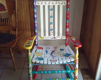 Dr Seuss Cat in the Hat Adult Kindergarten reading Rocking Chair decoupage