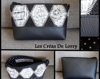 Wallet imitation leather black and white diamond