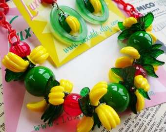 NEW Colourway! Banana Garland - 1940's inspired fruit salad necklace - vintage style handmade by Luxulite