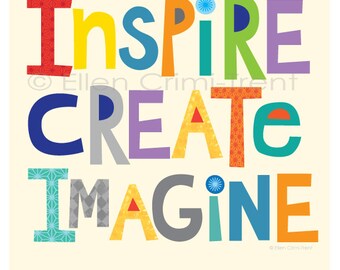 Inspire Create Imagine Kids Wall Art Decor Typography Inspirational Inspire Create Imagine Kids Wall Art Decor Typography Inspirational